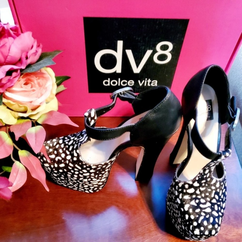 T-Srap Pony Hair Platform Heels